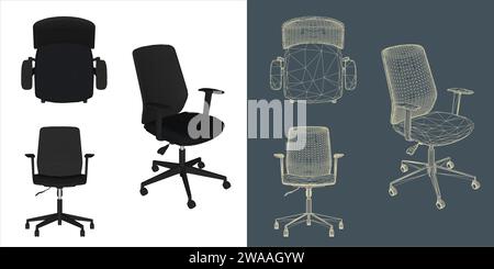 Set of chair wireframe vector concept blueprint for office and meeting room and conference Stock Vector