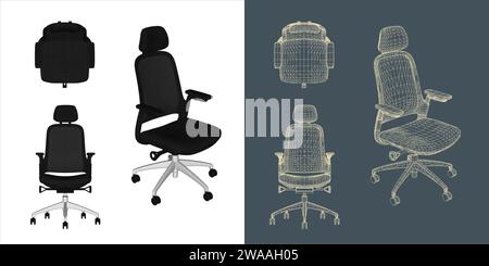 Set of chair wireframe vector concept blueprint for office and meeting room and conference Stock Vector