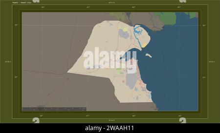 Kuwait highlighted on a topographic, OSM France style map map with the ...