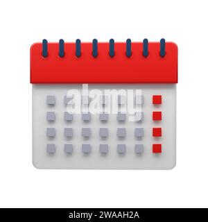 Minimalist modern calendar icon with red tabs and grey dates, perfect for reminders, events planning, and schedule concept illustrations Stock Vector