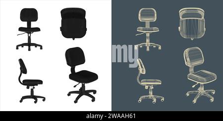 Set of chair wireframe vector concept blueprint for office and meeting room and conference Stock Vector