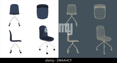 Set of ergonomic chair wireframe vector concept blueprint for office and meeting room and conference Stock Vector
