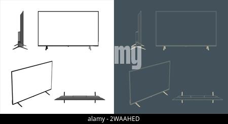 Computer monitor led wire frame blueprint concept for gaming and working. Vector illustration Stock Vector