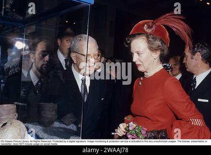 Margrethe II of Denmark. Pictured on a visit to Sweden with the swedish king Gustaf VI Adolf 1973. Stock Photo