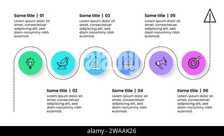 Infographic template with icons and 6 options or steps. Line. Can be used for workflow layout, diagram, banner, webdesign. Vector illustration Stock Vector