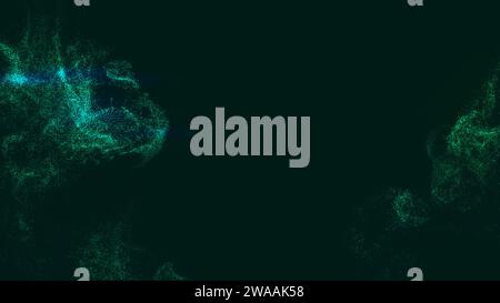 Abstract green background, wave of fluid particles. Connecting matrix business concept. Particle illustration. Rendered 3d Stock Photo