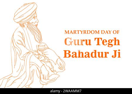 Illustration of Guru Tegh Bahadur Martyrdom Day. It is celebrated in India on 24 November, he was the ninth of ten Gurus who founded the Sikh religion Stock Photo