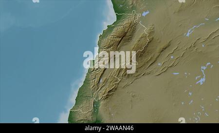 Lebanon outlined on a Colored elevation map with lakes and rivers Stock ...