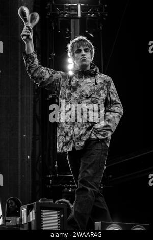 Liam Gallagher perfoming at Glasgow's Hampden Park in 2022. Stock Photo