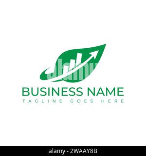 Graphic finance with leaf logo vector image. Eco Green Leaf Investing Business Financial Bar Chart Logo Vector. Business financial logo template leaf Stock Vector