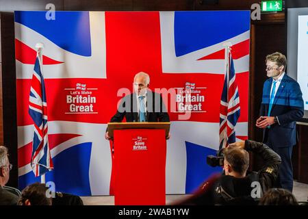 London, UK. 3rd Jan, 2024. Ben Habib, deputy leader and candidate for the MP of Wellingborough - 2024 will be the year of the General Election. Richard Tice the leader of Reform UK announces some key strategic policies at their New Year Press Conference at The Conrad Hilton, London. 2024 will be the year of the General Election. Credit: Guy Bell/Alamy Live News Stock Photo