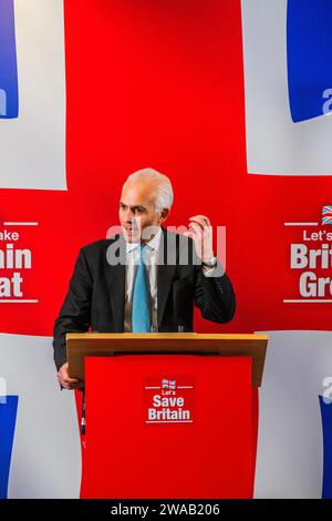 London, UK. 3rd Jan, 2024. Ben Habib, deputy leader and candidate for the MP of Wellingborough - 2024 will be the year of the General Election. Richard Tice the leader of Reform UK announces some key strategic policies at their New Year Press Conference at The Conrad Hilton, London. 2024 will be the year of the General Election. Credit: Guy Bell/Alamy Live News Stock Photo