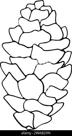 line art pine cones. Ink graphic twig of conifers evergreen tree. Hand ...