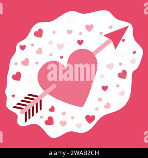 Heart and Arrow Sticker Object. Vector Art Design Cartoon Illustration Isolated On White Background. Heart pierced by an arrow. Pink romantic Symbol f Stock Vector