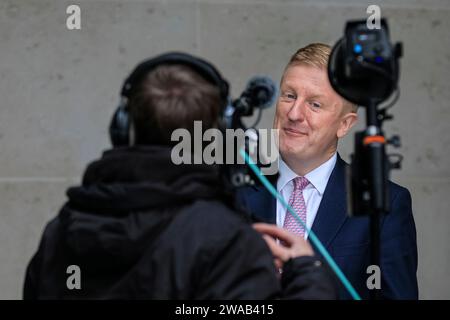 Oliver Dowden, MP, Deputy Prime Minister of the United Kingdom, interviewed outside the BBC, London, UK Stock Photo