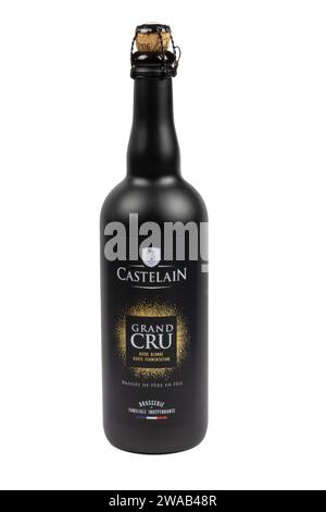 bottle of Castelain brand Grand Cru beer isolated on a white background Stock Photo
