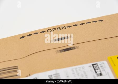 Fuji City, Shizuoka-Ken, Japan - December 28, 2023: Sealed Air shipping envelope isolated on white background. Stock Photo