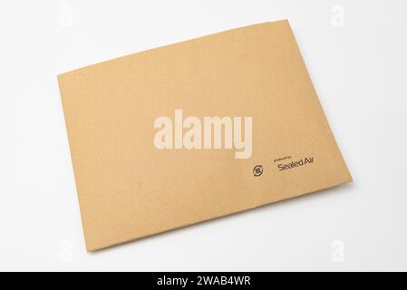Fuji City, Shizuoka-Ken, Japan - December 29, 2023: Sealed Air shipping envelope isolated on white background. Stock Photo