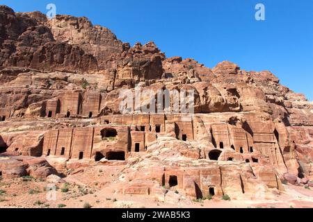 Nabatean Tombs inside the archaeological site of Petra, Jordan. Stock Photo