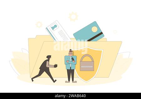 Cyber insurance. Personal data protection concept. Cybercrime risk protection. Vector illustartion. Stock Vector