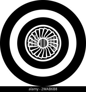 Turbine airplane turbomachine jet engine aircraft motor fan plane icon in circle round black color vector illustration image solid outline style Stock Vector