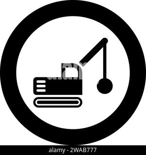 Sloopkraan building machine demolish wrecking ball crane truck icon in circle round black color vector illustration image solid outline style simple Stock Vector