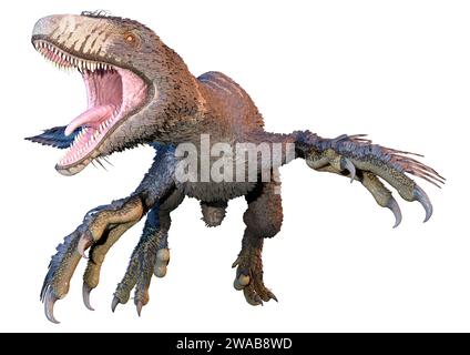 3D rendering of a dinosur Dakotaraptor isolated on white background Stock Photo