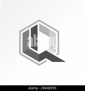 Logo design graphic concept creative premium abstract vector stock unique initial letter IQ font on hexagon line. Related to monogram tech typography Stock Vector