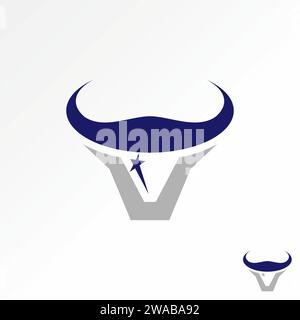 Logo design graphic concept creative vector stock unique initial letter V font swoosh horn head eye star. Related to monogram typography animal sport Stock Vector