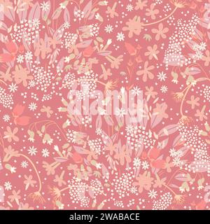 Wildflowers seamless pattern in red and peach colours. Stock Vector