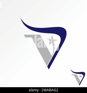 Logo design graphic concept creative premium vector stock unique letter initial V or DV font swoosh horn star. Related to monogram typography branding Stock Vector