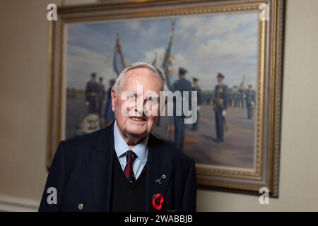 Colin Bell DFC, served in Bomber Command in East Anglia (RAF Downham Market and RAF Wyton) as a 'Pathfinder' pilot of a Mosquito Aircraft during WWII Stock Photo