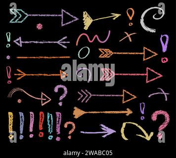 Set of Hand drawn colorful chalk arrows vector. Stock Vector