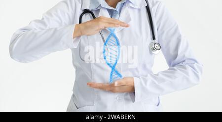 Medical geneticist exploring 3D DNA model, cropped Stock Photo