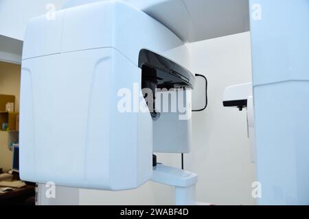 Panoramic computer tomograph with cephalostat.  X-ray machine for creating tomography. Dentistry and health care concept. Close up Stock Photo