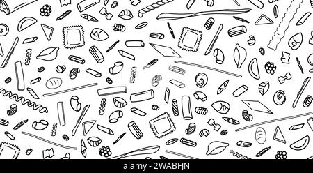 Italian pasta hand drawn background, doodle and vector illustration icons set Stock Vector