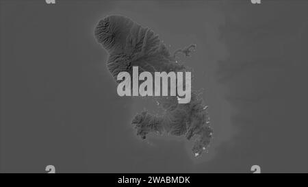 Martinique highlighted on a Grayscale elevation map with lakes and ...