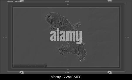 Martinique outlined on a Bilevel elevation map with lakes and rivers ...
