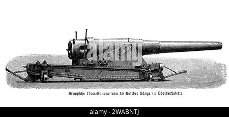 Krupp 17 cm. cannon of 30 caliber range mounted on the ship upper deck Stock Photo