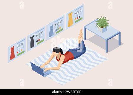 Isometric Online Shopping Store on Website and Mobile Phone design. Payment Approved, online card Payment, Online Marketing Smartphone device with Stock Vector