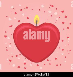 burning heart shaped candle; love, Valentine' Day concept- vector illustration Stock Vector