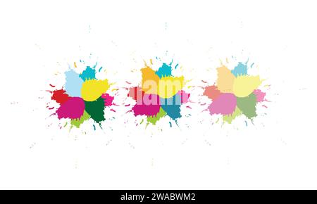 Rainbow paint splash background. Colorful explosion of holi paint. Colorful watercolor splashes. Bright watercolor vector spots. Watercolor Brush. Stock Vector