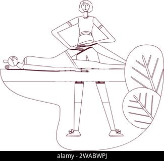 Anti cellulite massage with professional massage therapist in spa. Overweight treatment. Contour drawing. Isolated vector illustration. Stock Vector