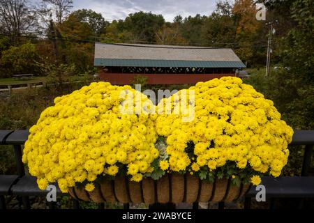 The Creamery Covered Bridge is a historic covered bridge in West Brattleboro, Vermont. Covered bridges in Vermont. Stock Photo