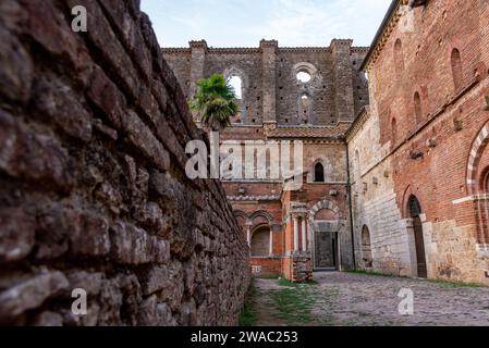 Ruin of the medieval Cistercian monastery San Galgano in the Tuscany, Italy Stock Photo