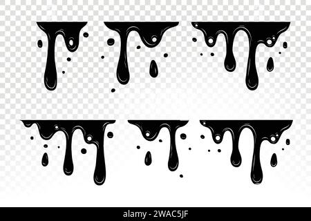 Paint dripping. Dripping liquid. Paint flows. Current paint, stains. Current drops. Current inks. Vector illustration. Flowing liquid. Stencil drops. Stock Vector