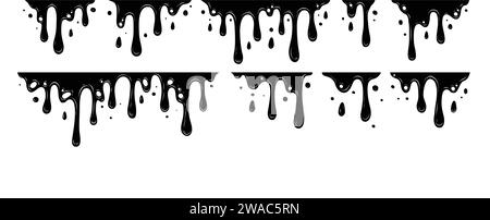 Paint dripping. Dripping liquid. Paint flows. Current paint, stains. Current drops. Current inks. Vector illustration. Flowing liquid. Stencil drops. Stock Vector