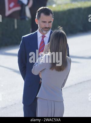 Madrid, United States Of America. 31st Oct, 2014. MADRID, SPAIN - OCTOBER 29: King Felipe VI of Spain (R) receives the Presdient of Chile Michelle Bachelet at El Pardo Palace on October 29, 2014 in Madrid, Spain People: King Felipe VI of Spain, Queen Letizia of Spain Credit: Storms Media Group/Alamy Live News Stock Photo