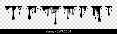Paint dripping. Dripping liquid. Paint flows. Current paint, stains. Current drops. Current inks. Vector illustration. Flowing liquid. Stencil drops. Stock Vector