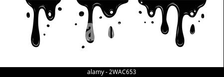 Paint dripping. Dripping liquid. Paint flows. Current paint, stains. Current drops. Current inks. Vector illustration. Flowing liquid. Stencil drops. Stock Vector